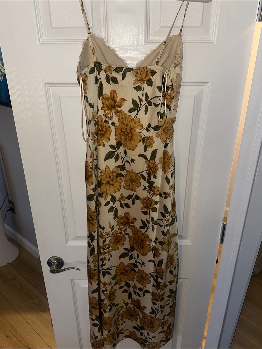 Floral Lace-Trim Maxi Slip Dress in Cream and Mustard - Picture 3 of 3